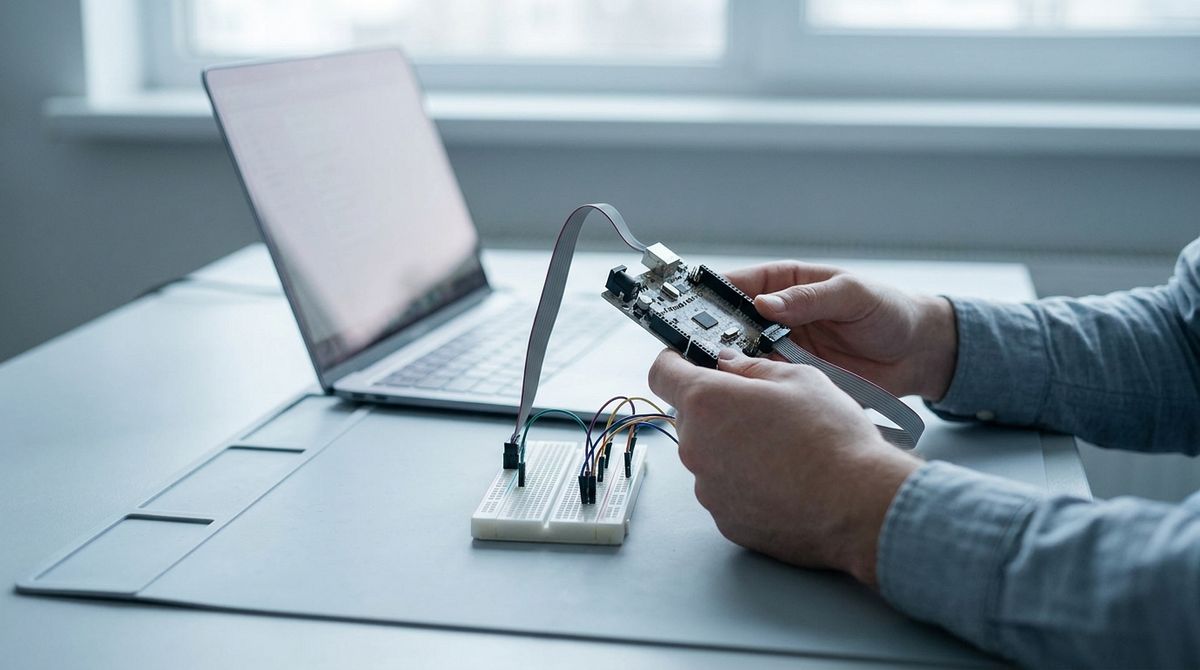 Microcontrollerbord aangesloten op een laptop